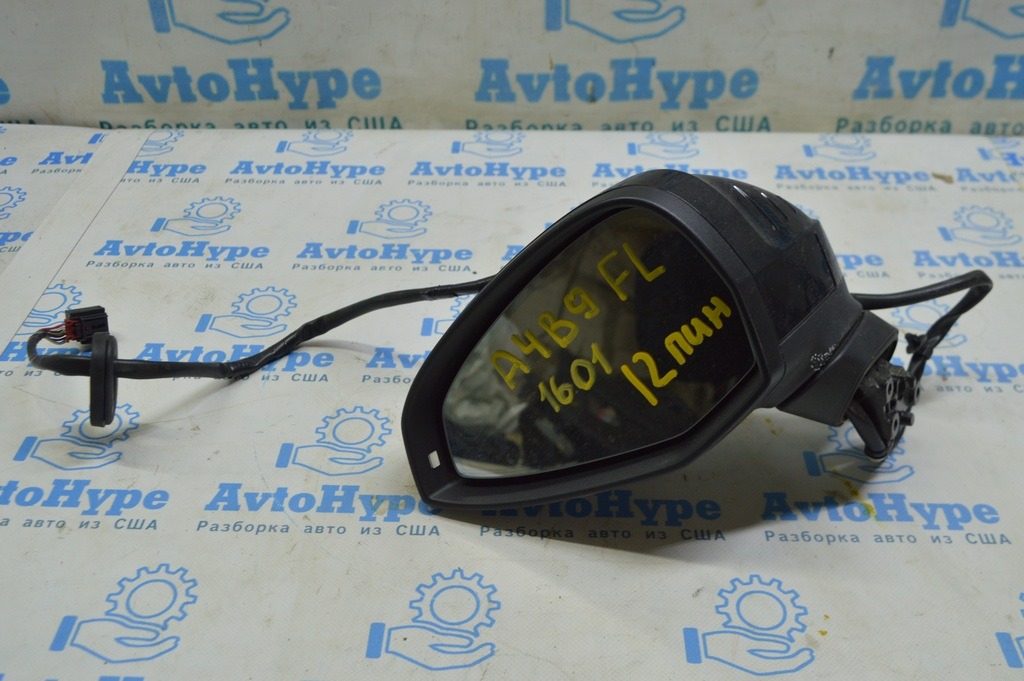 Зеркало боковое левое Audi A4 B9 17-19 12 пинов, поворотник, автозатемнение, под память, черн